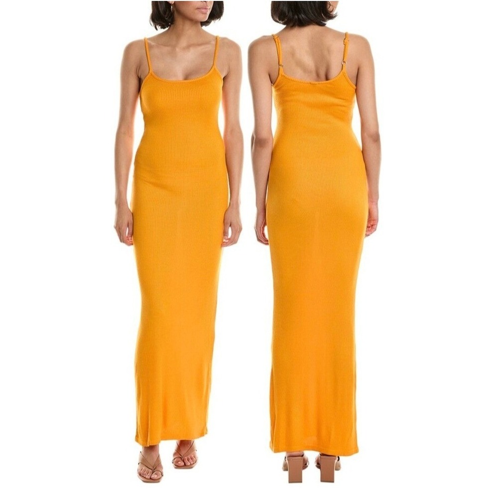 Monrow Bodycon Maxi Dress Ribbed Sleeveless Casual XS Orange